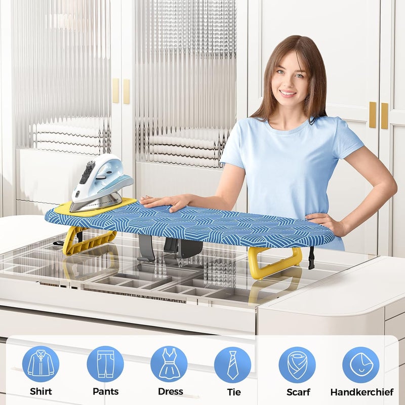 KINGBOARD Tabletop Ironing Board, Small Ironing Board with Iron Holder, Foldable Mini Iron Board, Easy Storage for Travel & Dorm, 12x32 Blue - Image 3